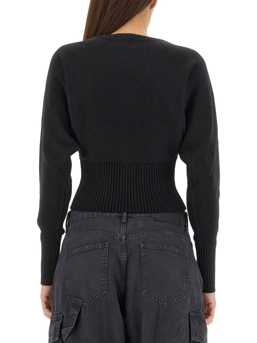 Moschino Cropped Black Jersey With Rhinestone Peace Symbol