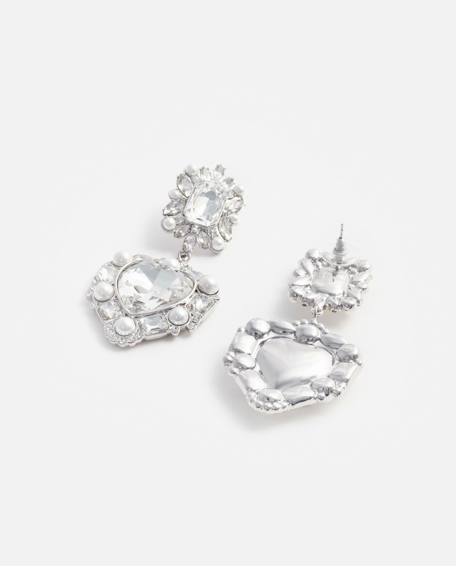 Self-Portrait Crystal Pearl Tiered Heart Earrings