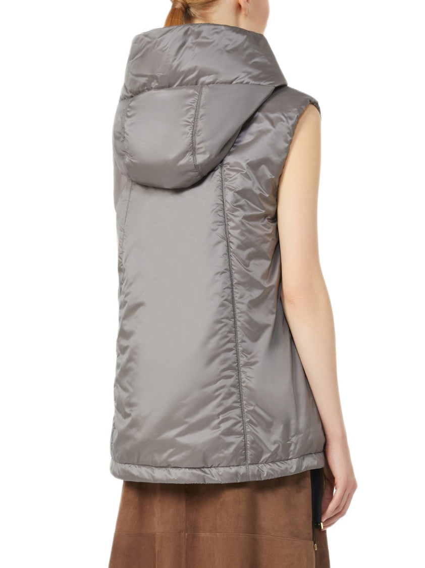 Max Mara Short Grey Vest With Hood And Drawstring Edge
