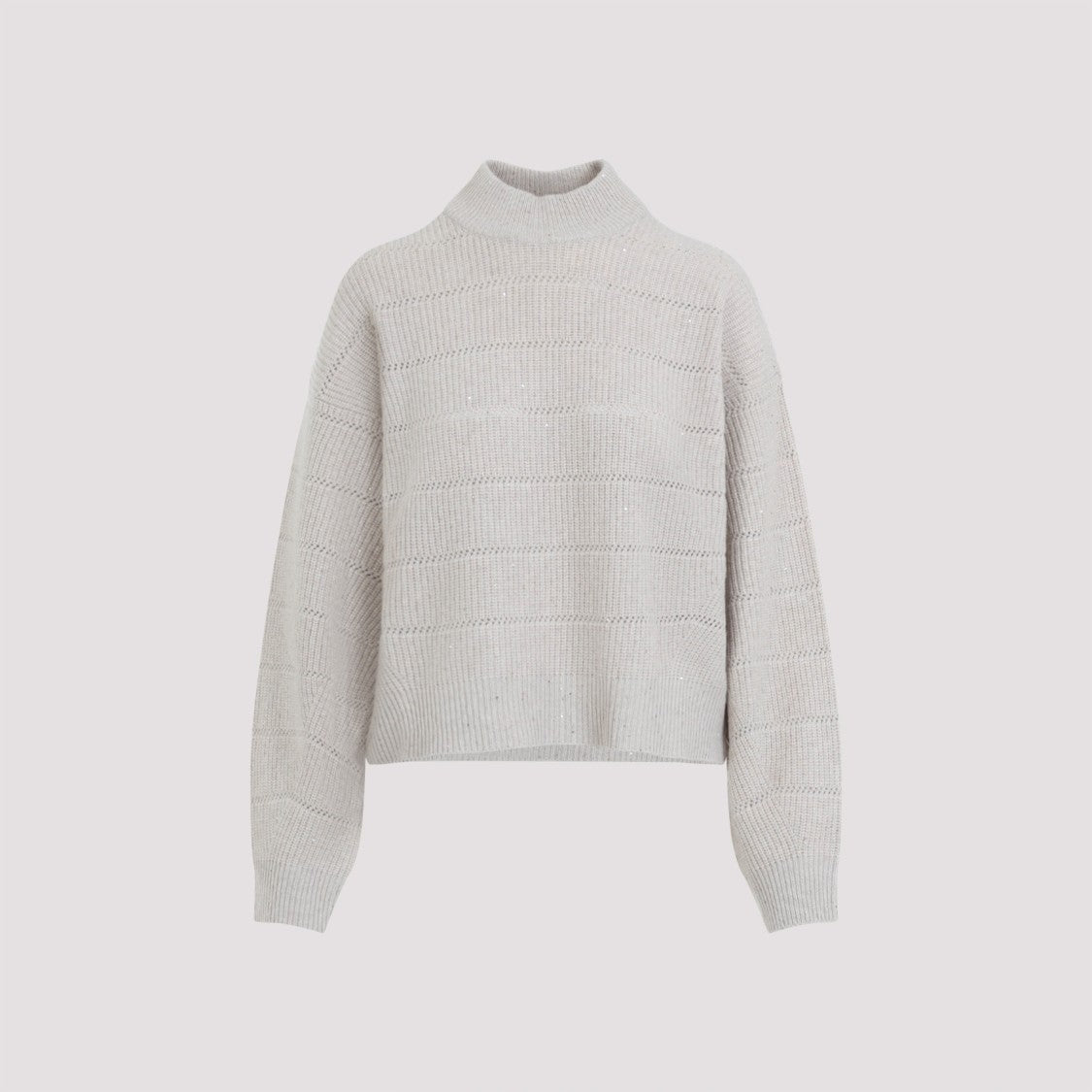 Brunello Cucinelli Textured High Neck Cashmere-Wool Blend Sweater