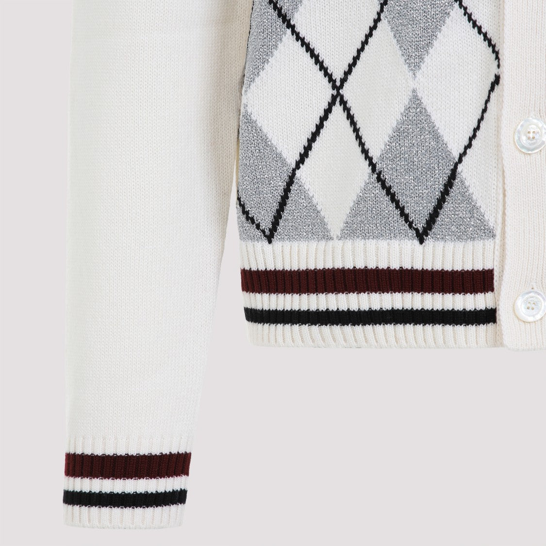 Gucci Argyle Lurex White And Silver Wool Cardigan
