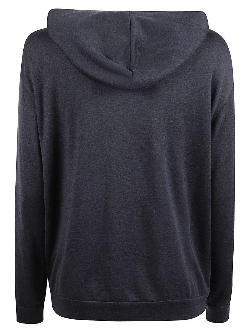 Brunello Cucinelli Blue Cotton And Silk Hoodie