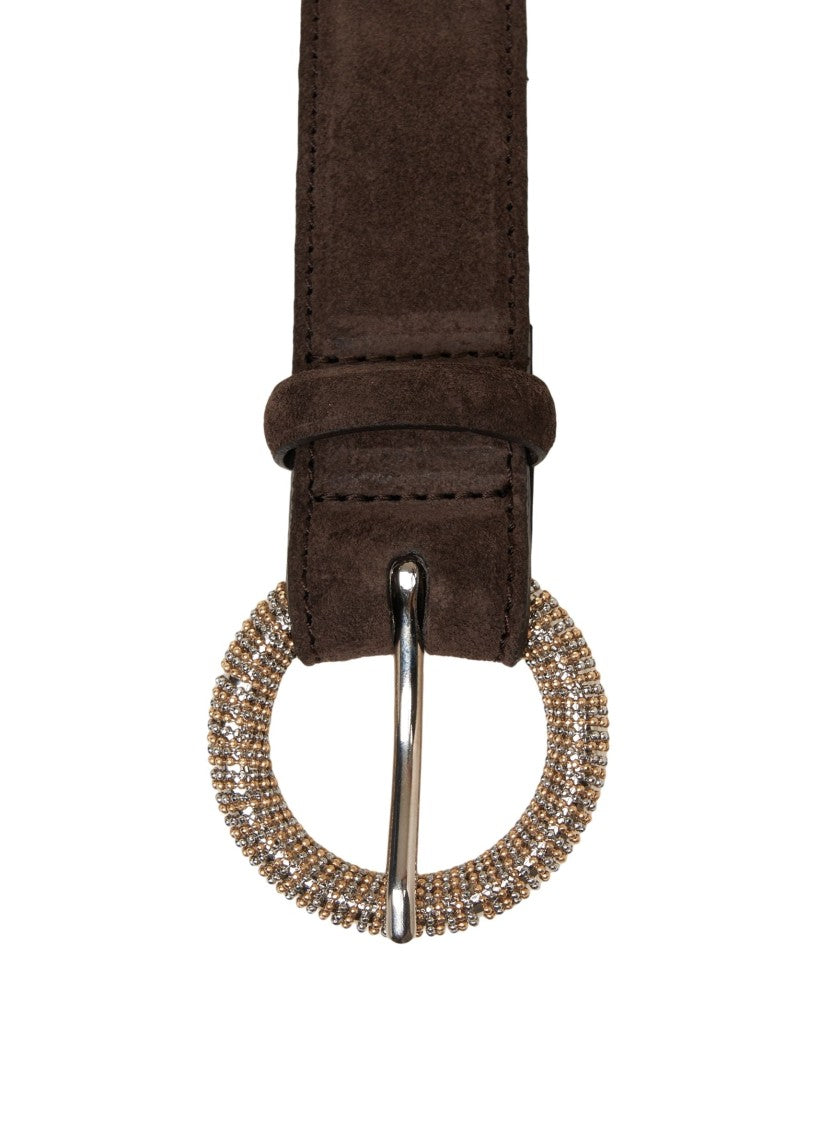 Orciani Suede Leather Belt With Decorative Round Buckle