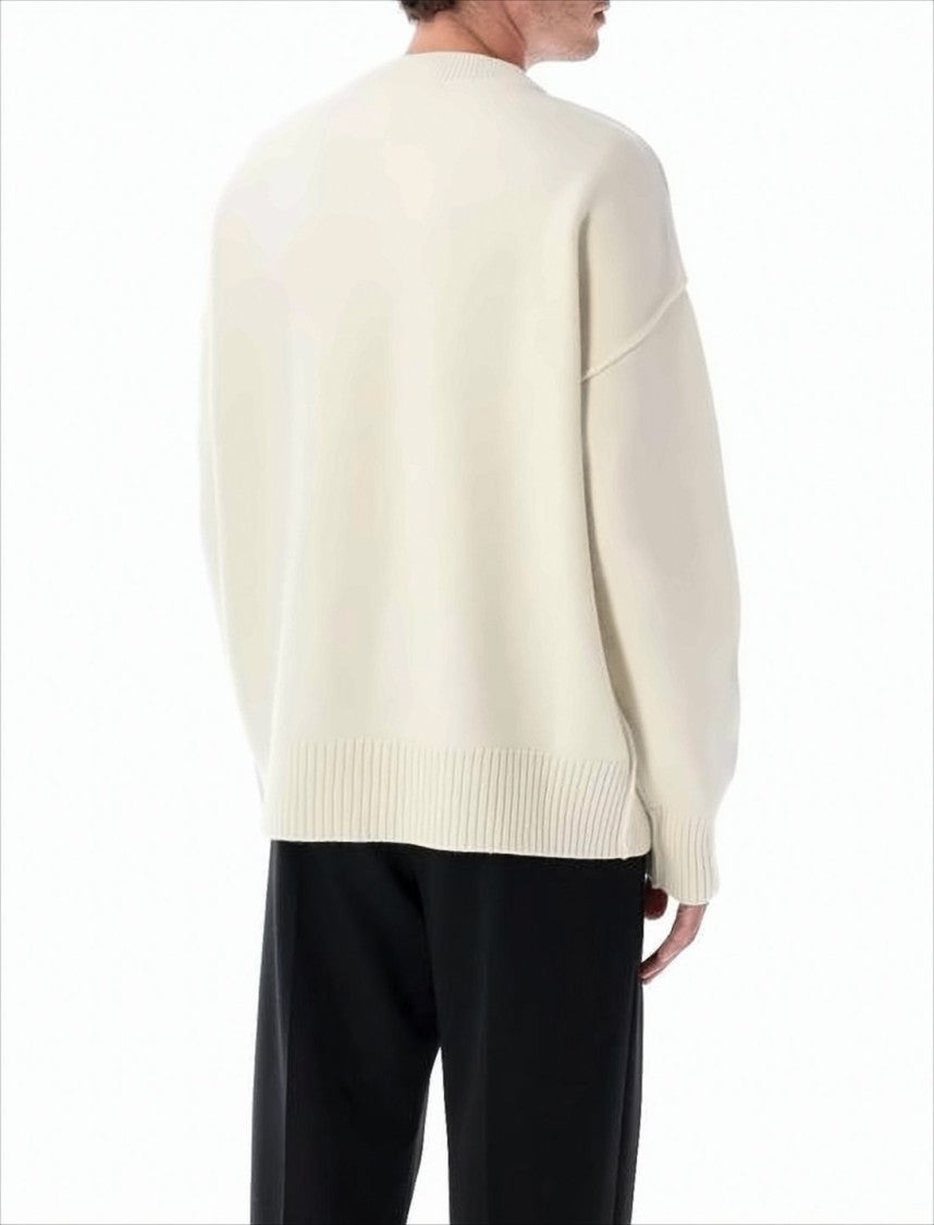 Ami Relaxed Fit Wool Cardigan With Distinctive Heart Emblem