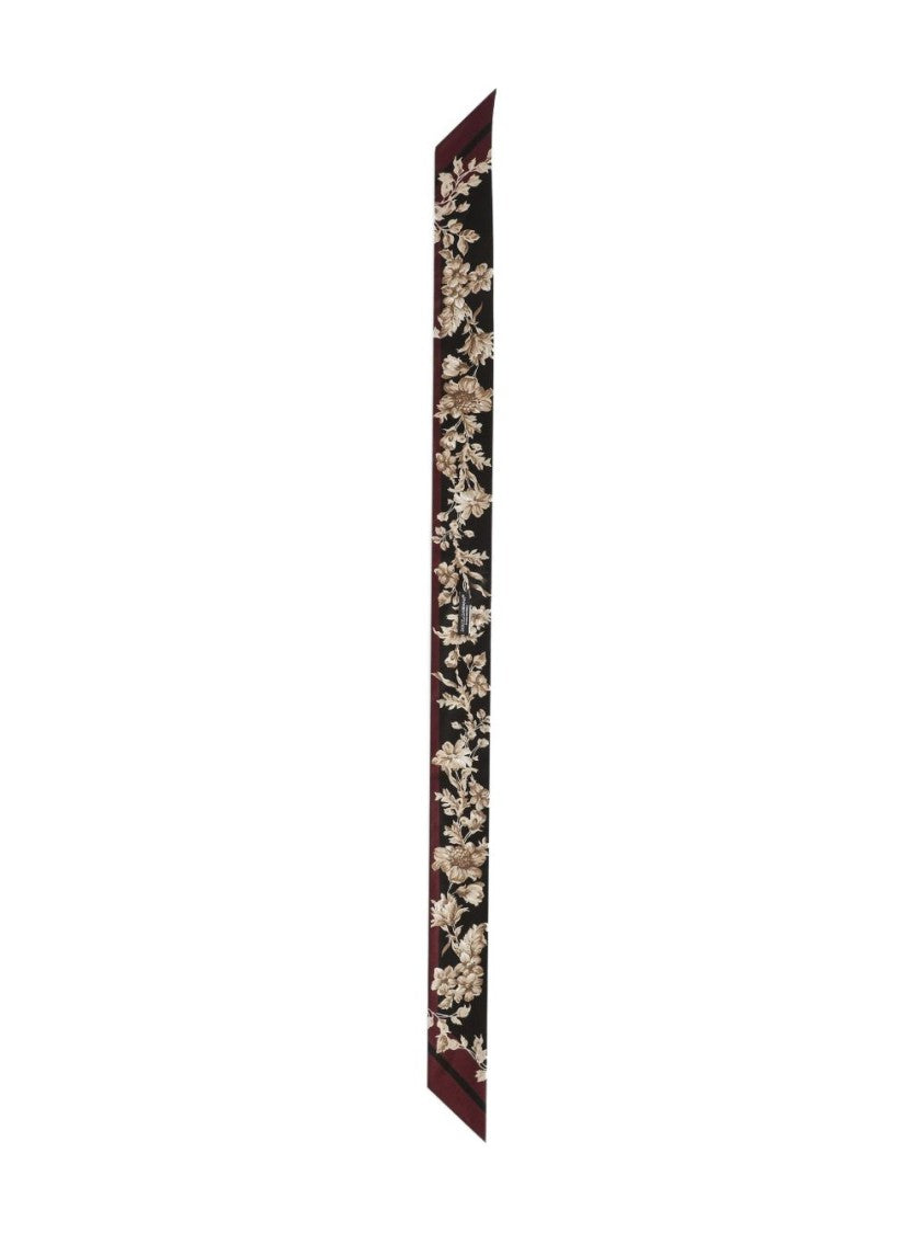 Dolce & Gabbana Silk Floral Pattern Scarf With Burgundy Trim