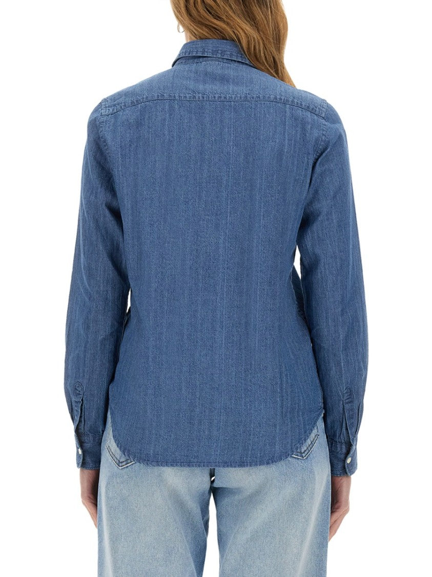 Aspesi Regular Fit Denim Shirt With Classic Collar