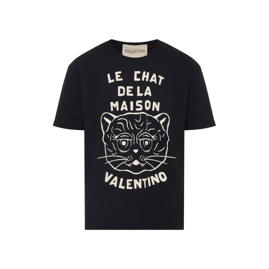 Valentino Black Cotton Le Chat De La Maison T-Shirt