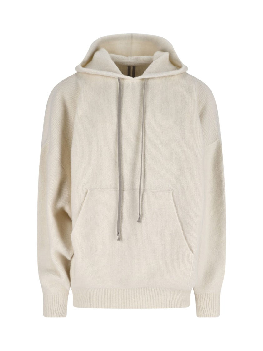 Rick Owens Classic Fit White Sweater With Ribbed Details