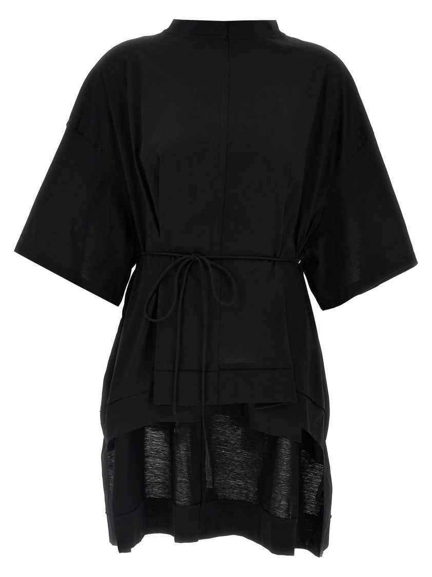Di.La3 Pari' Asymmetrical Black Cotton T-Shirt With Dropped Shoulders