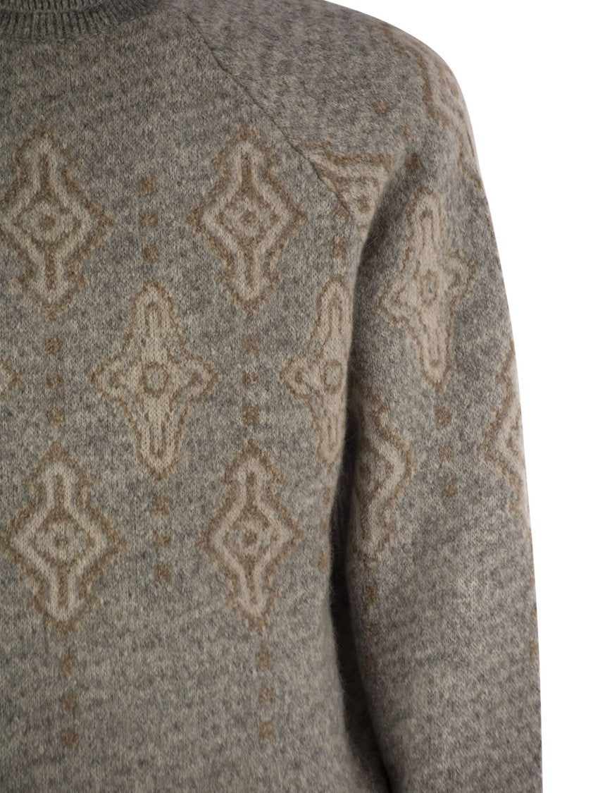 Brunello Cucinelli Geometric Jacquard Turtleneck Sweater In Alpaca, Cotton