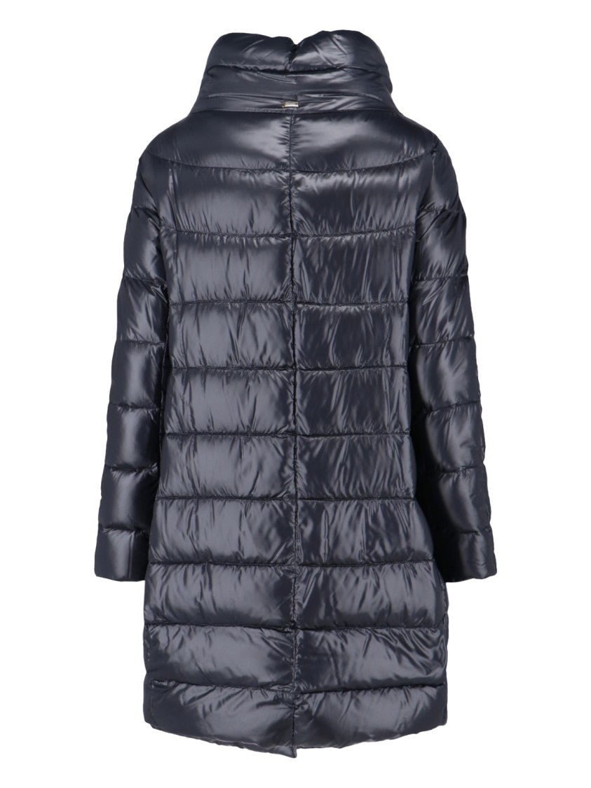Herno Navy Long Puffer Jacket With High Collar