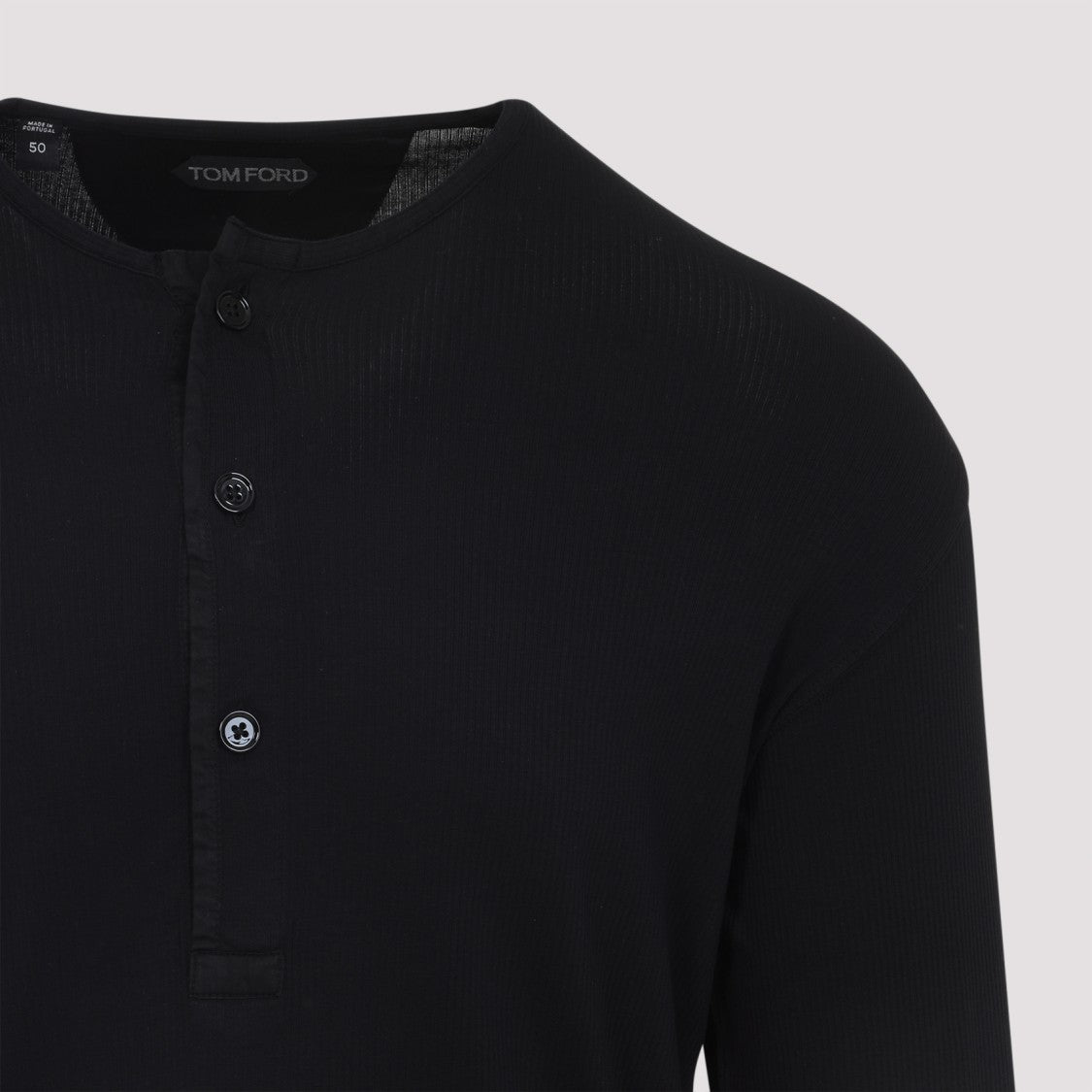 Tom Ford Tailored Black Henley Top With Ribbed Texture