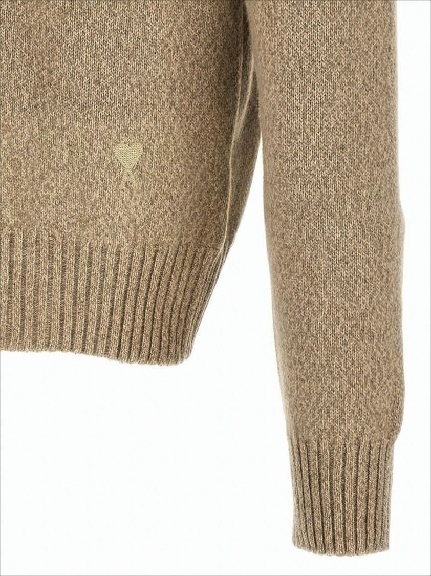 Ami Cashmere-Wool Blend Relaxed Fit Sweater With Heart Detail