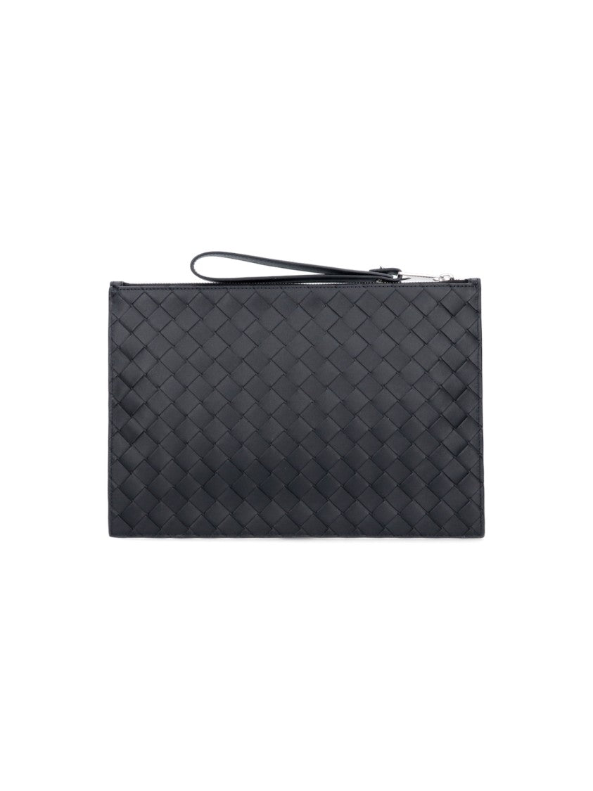 Bottega Veneta Pouch With Signature Woven Leather Design And Removable Wrist Strap