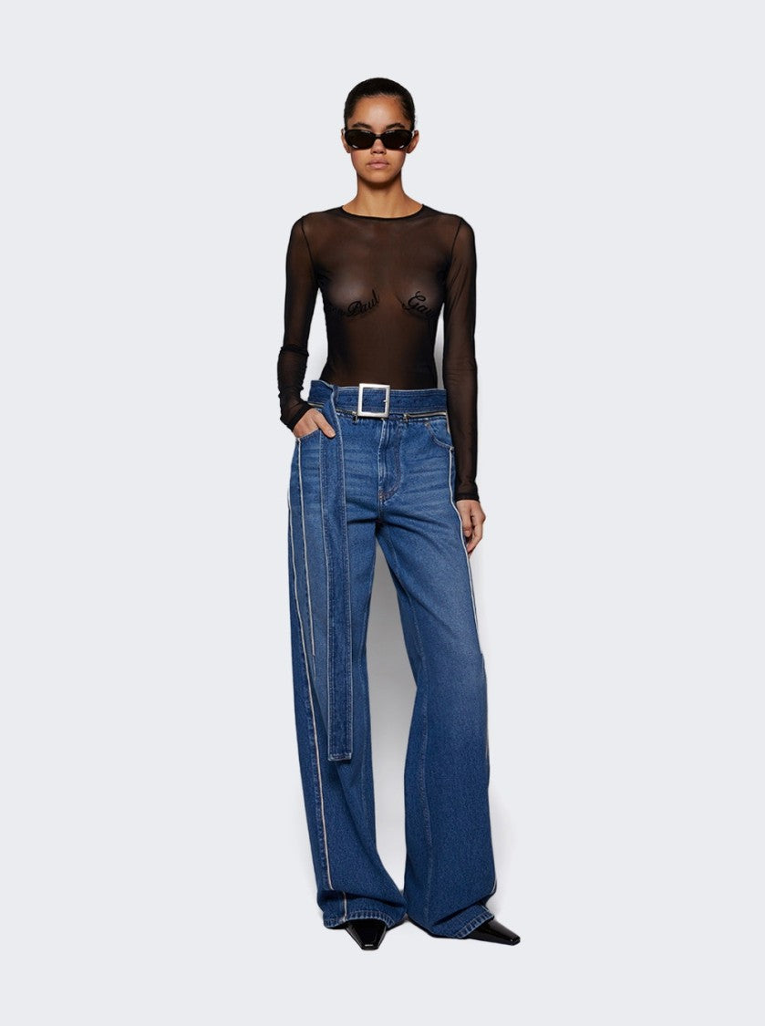 Jean Paul Gaultier Sheer Mesh Long Sleeve Top Black