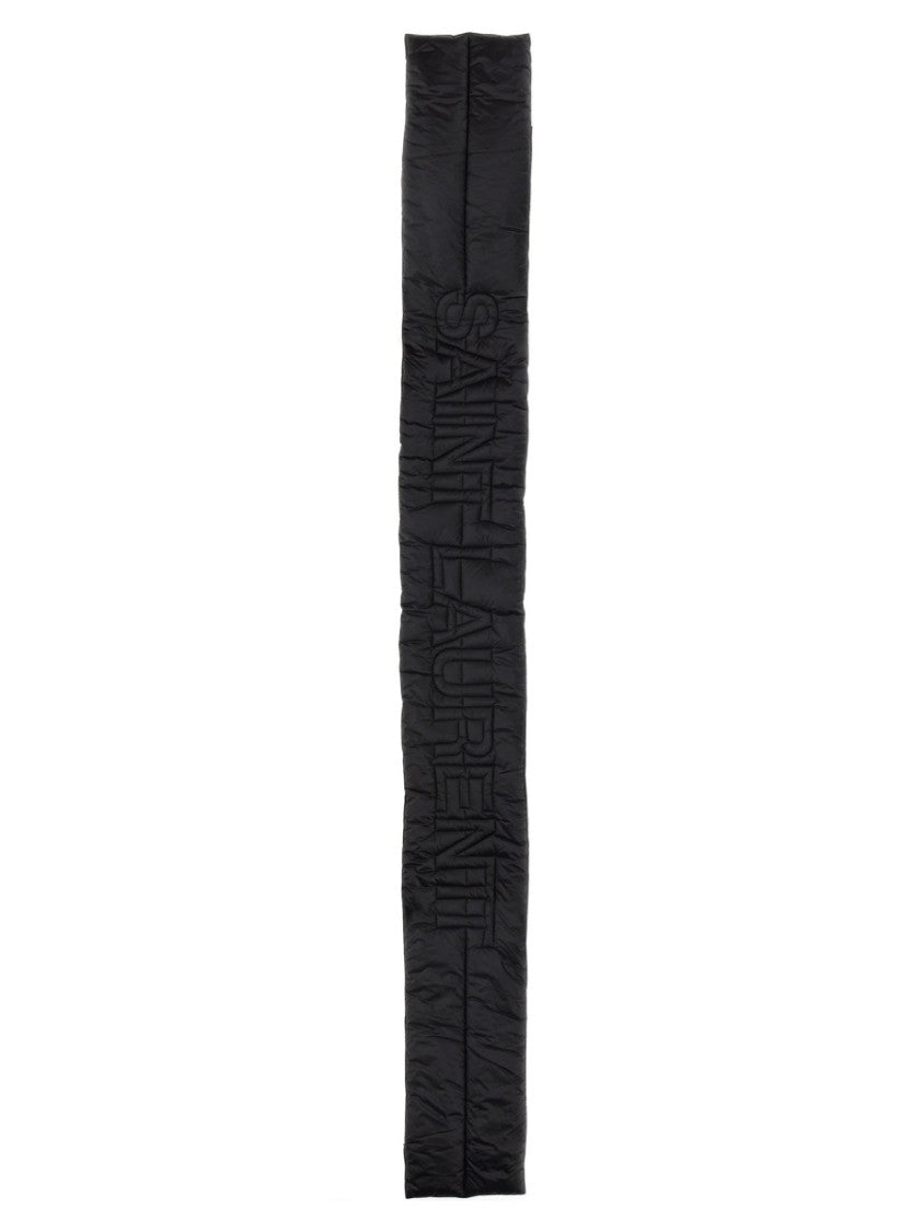 Saint Laurent Quilted Black Scarf With Embossed Logo Detail