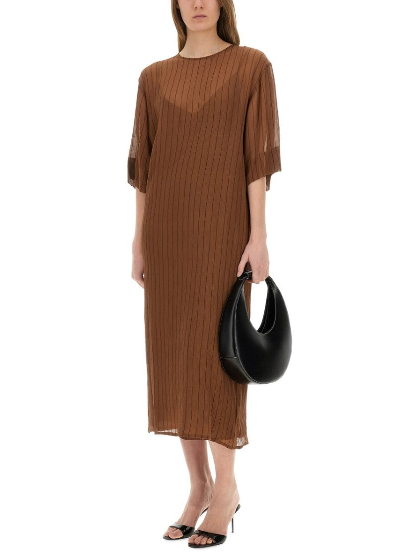 Alysi Brown Silk Midi Dress
