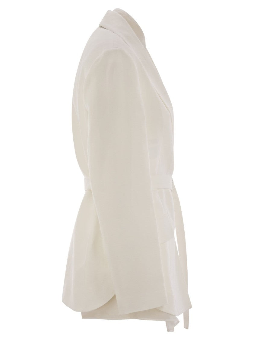 Brunello Cucinelli Fluid Viscose-Linen Twill Jacket With Tailored Belt