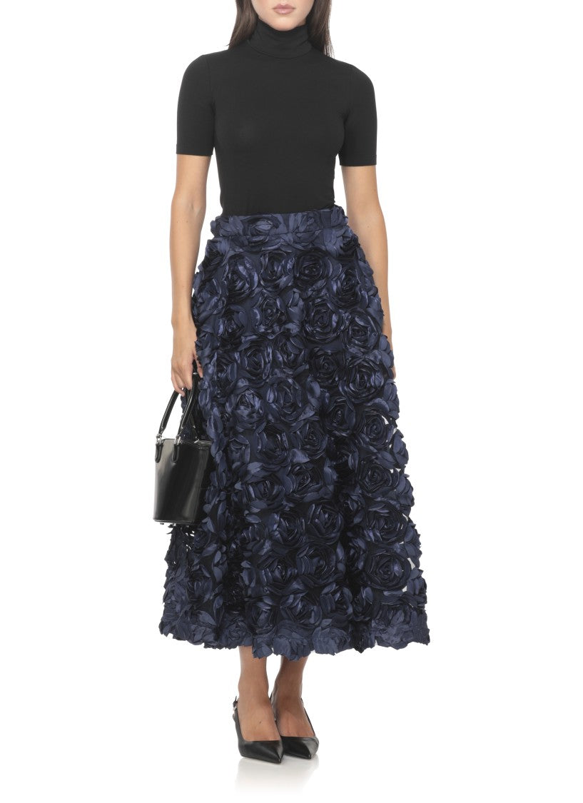 Rotate Black Skirt With All-Over Embossed Rose Detailing