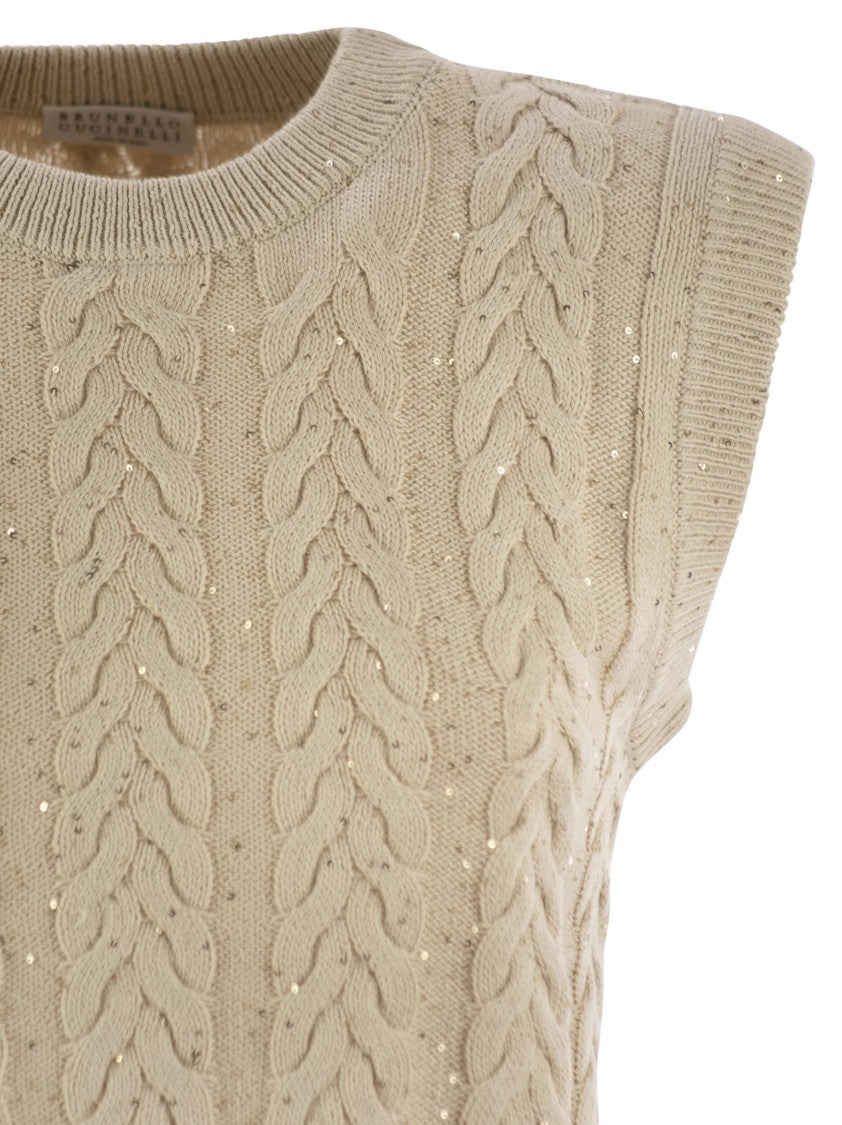 Brunello Cucinelli Dazzling Double Cable Knitted Cotton Waistcoat