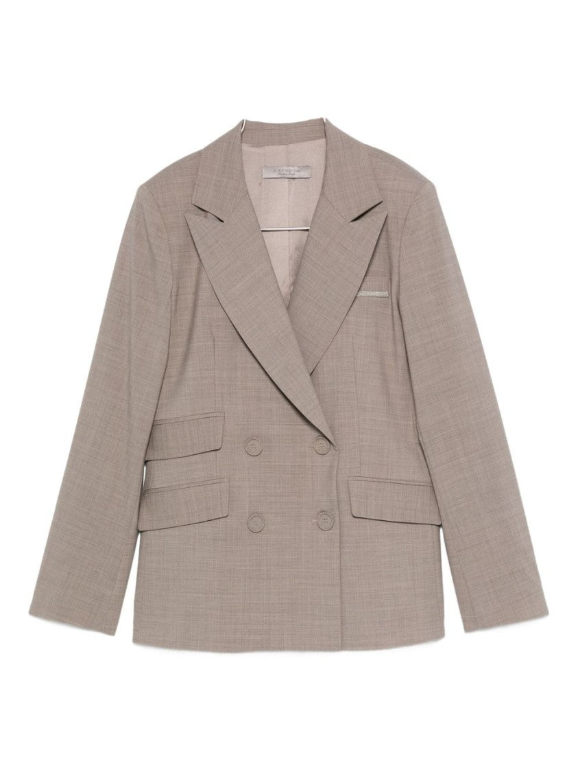 Dexterior Double-Breasted Brown Wool Blend Jacket