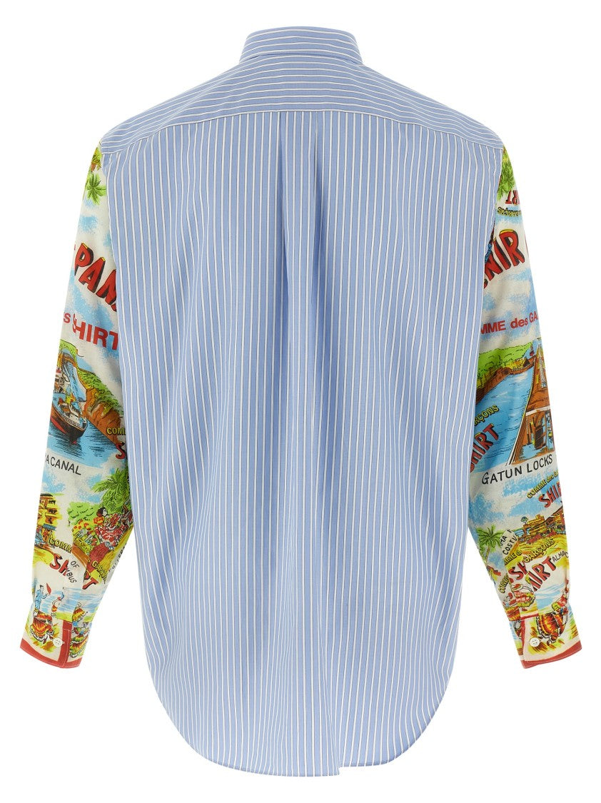 Comme Des Garçons Patterned Sleeve Cotton Poplin Shirt With Asymmetrical Hem