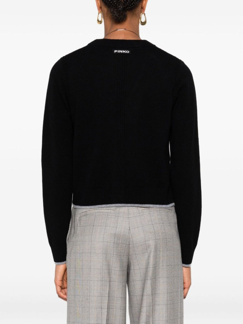 Pinko Cropped Cardigan Sweater With Deep V-Neckline