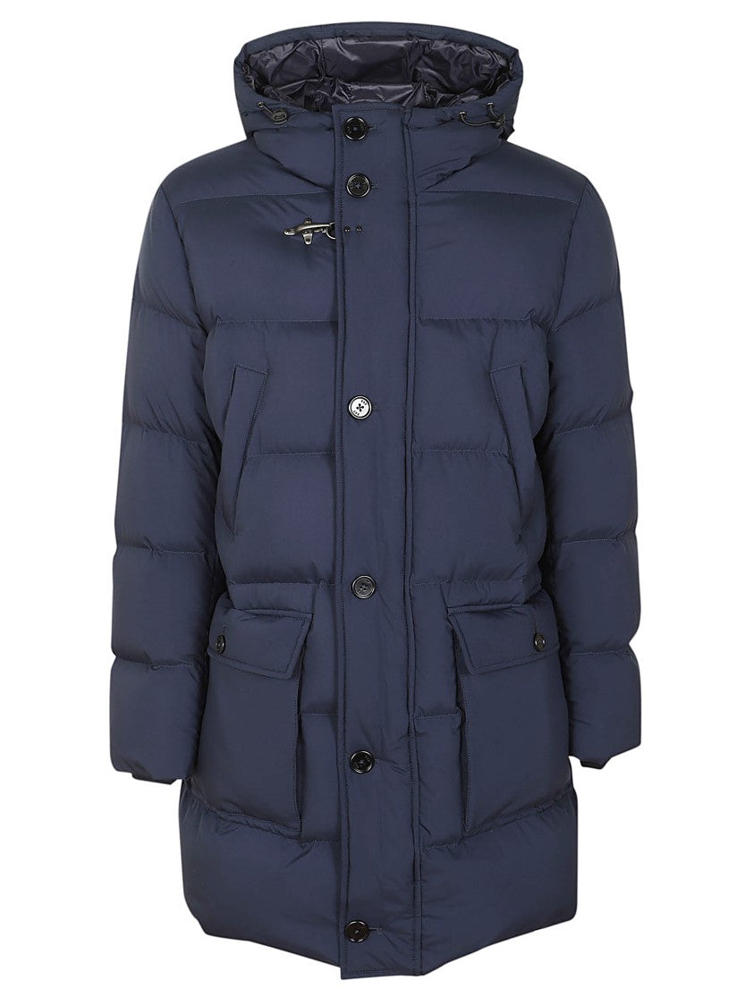 Fay Quilted Hooded Puffer Jacket With Front Button Closure