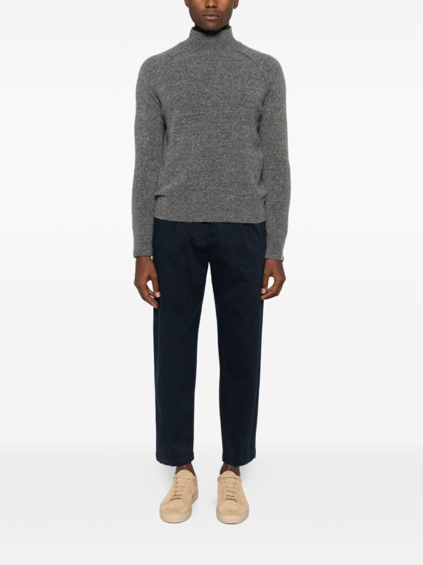 Alpha Studio High-Neck Knit Sweater With Ribbed Cuffs