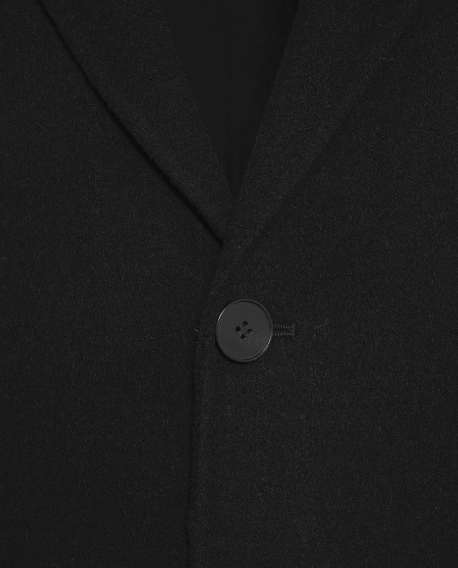Amaranto Black Cashmere-Wool Blend Coat With Notch Collar