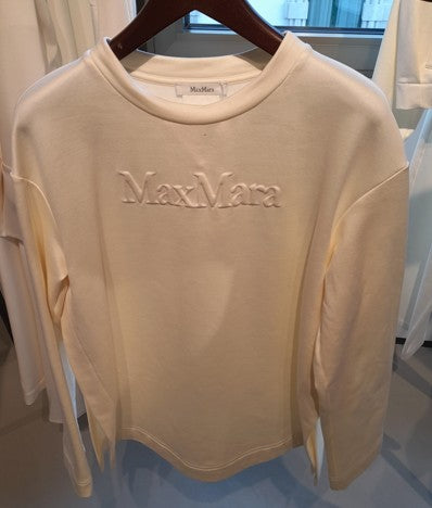 Max Mara Embossed Logo White Sweater With Crew Neck