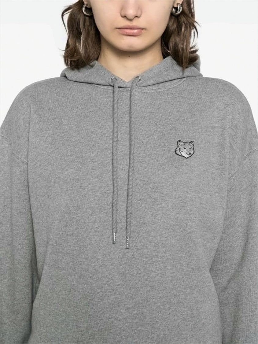 Maison Kitsuné Relaxed Grey Hoodie With Embroidered Fox Emblem