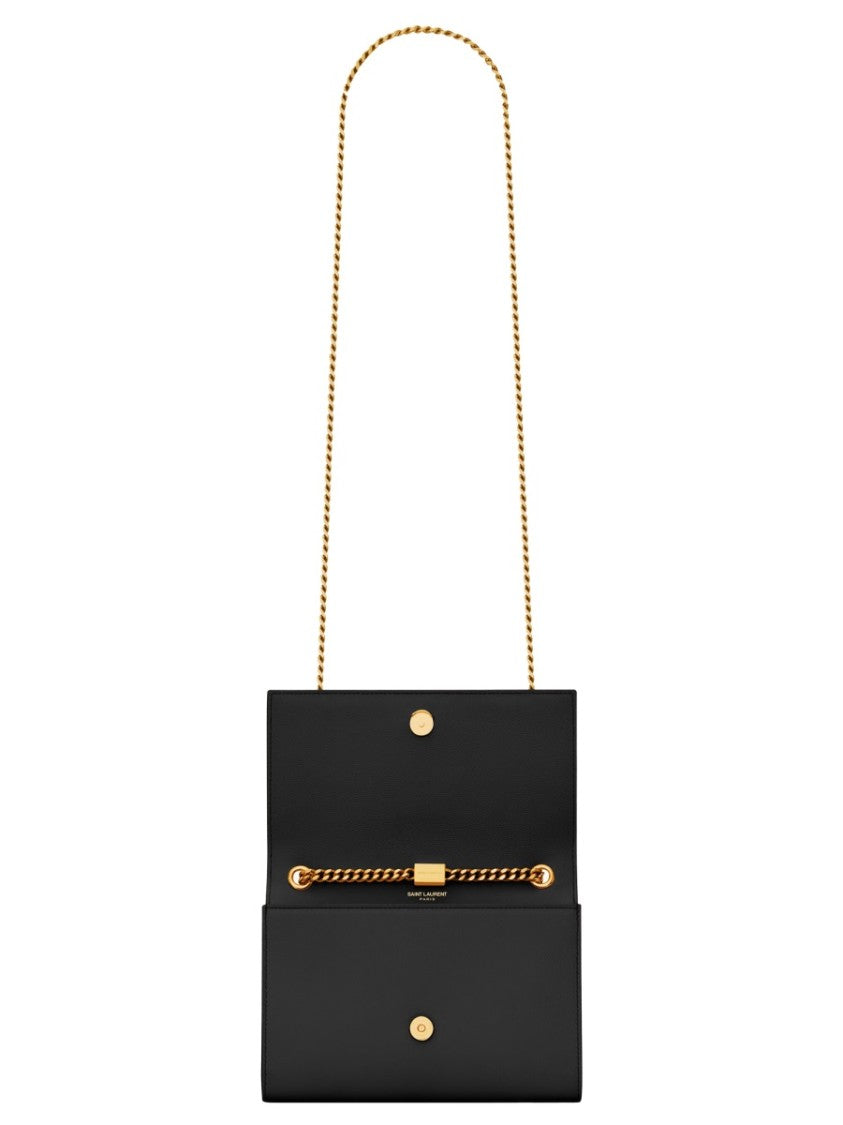 Saint Laurent Structured Black Calfskin Shoulder Bag With Metallic Logo
