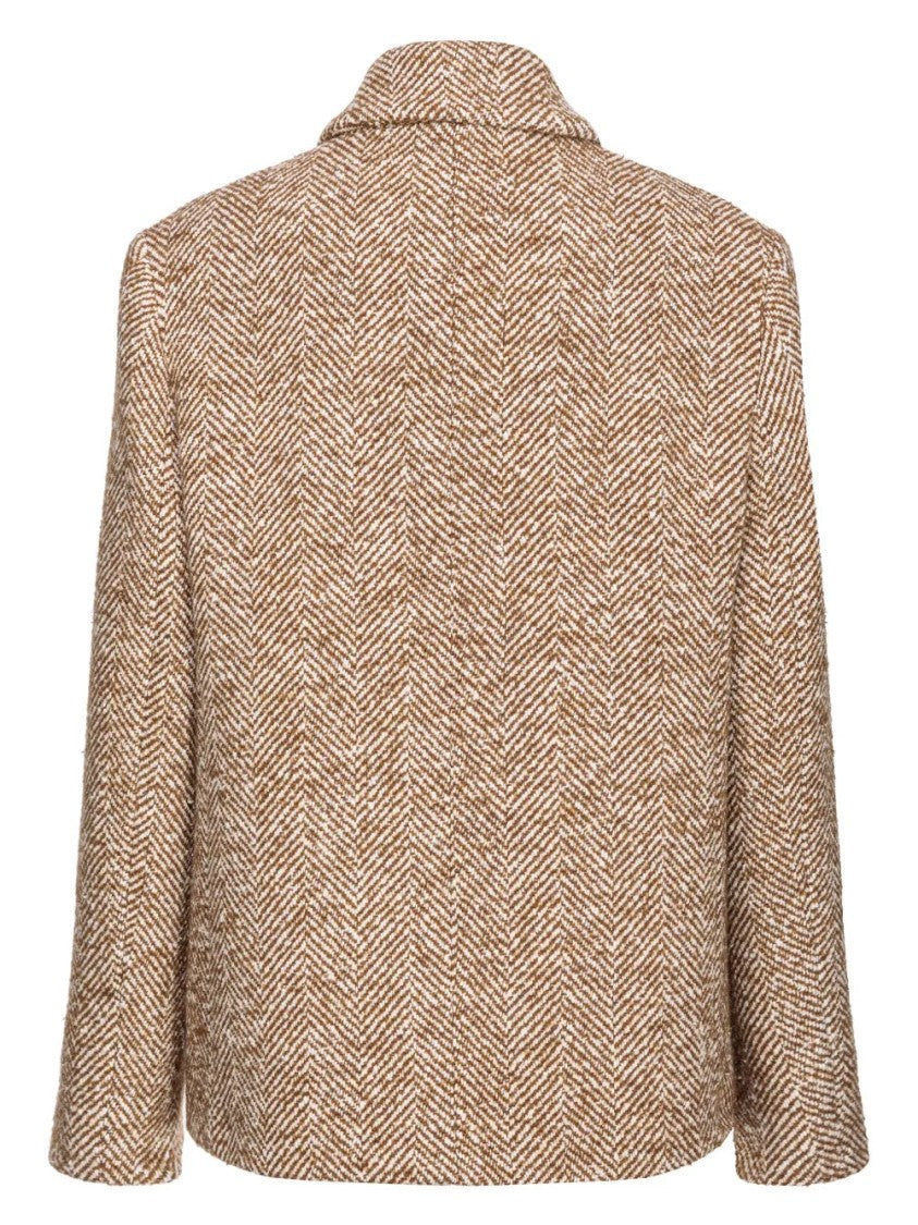 Pinko Brown Double-Breasted Herringbone Coat