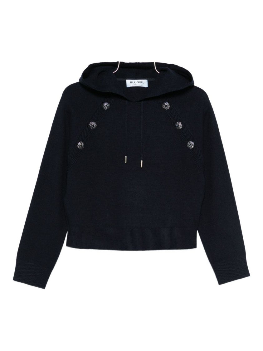 Blugirl Cropped Hooded Sweatshirt With Decorative Button Detail