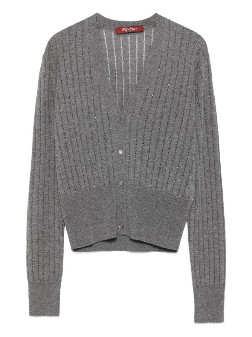 Max Mara V-Neck Cardigan With Embellished Detailing In Silk-Wool Blend