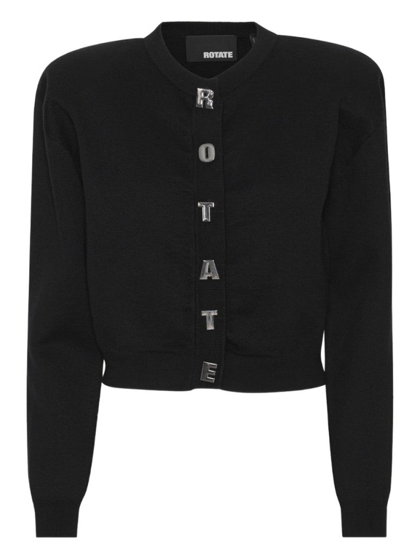 Rotate Cropped Black Sweater With Metallic Letter Buttons