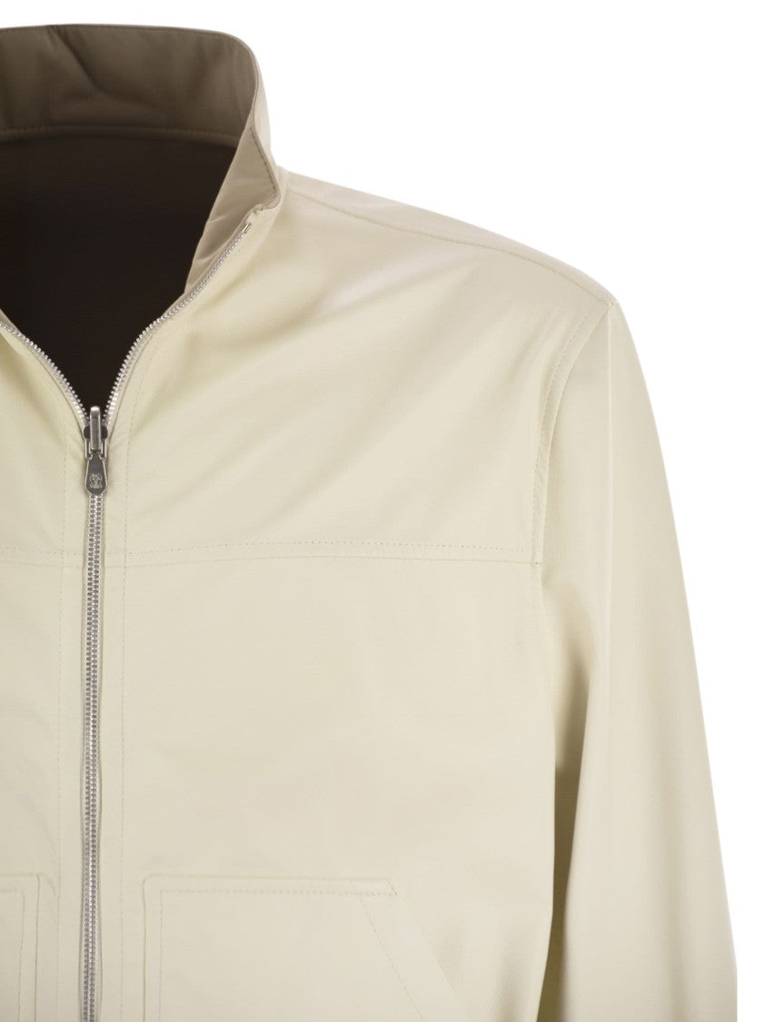 Brunello Cucinelli Reversible Bomber Jacket In Membrane Nappa Leather