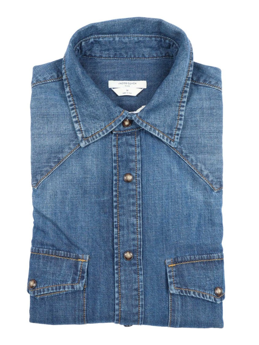 Jacob Cohen Medium Blue Denim Shirt With Western-Inspired Design