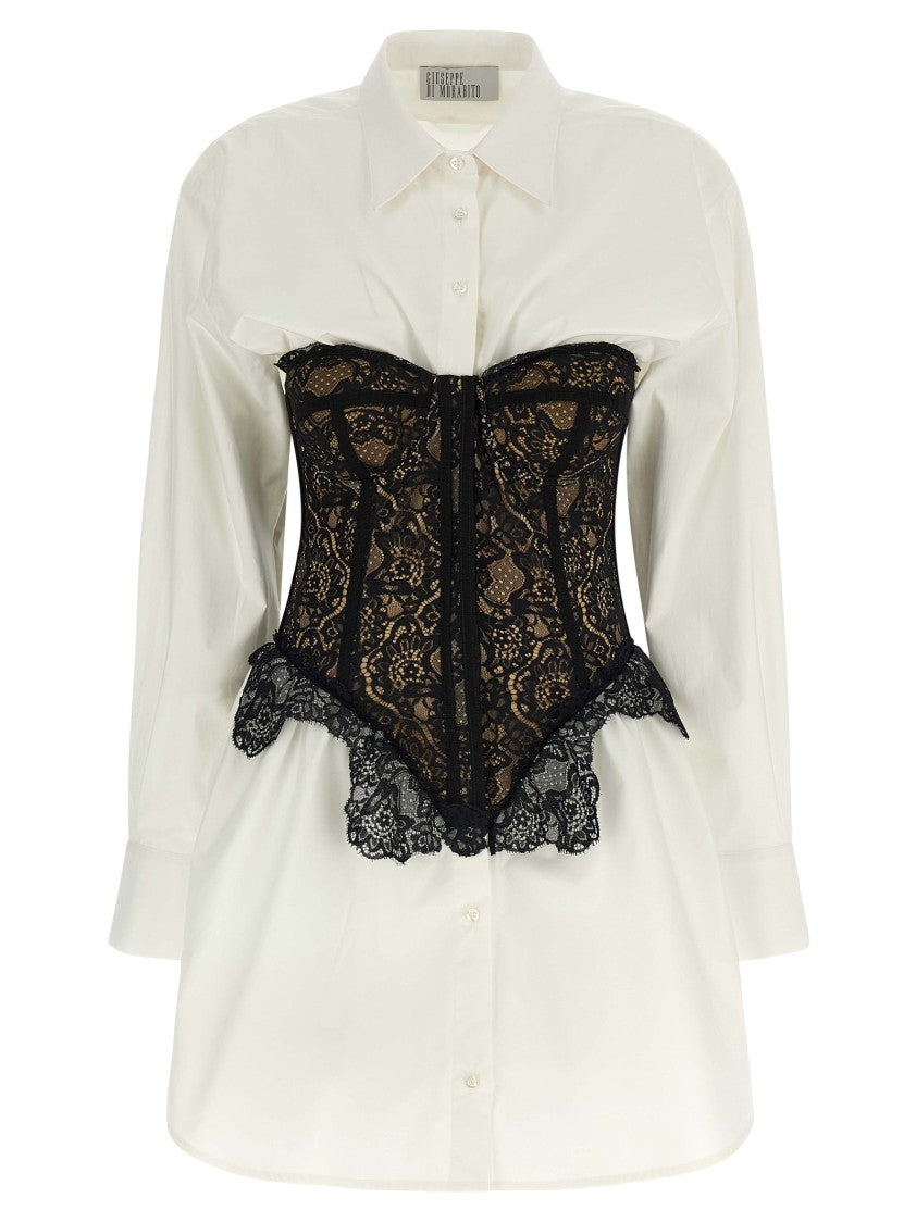 Giuseppe Di Morabito Shirt-Style Corset Dress With Lace Bustier Overlay