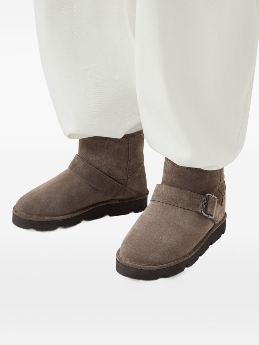 Brunello Cucinelli Mid-Ankle Flat Shoes With Metallic Buckle Detail