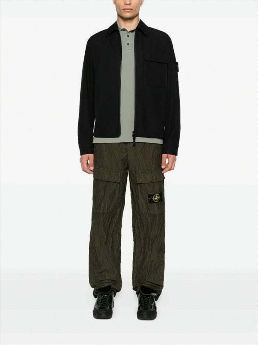 Stone Island Minimalist Black Cotton Jacket With Front Zipper Closure