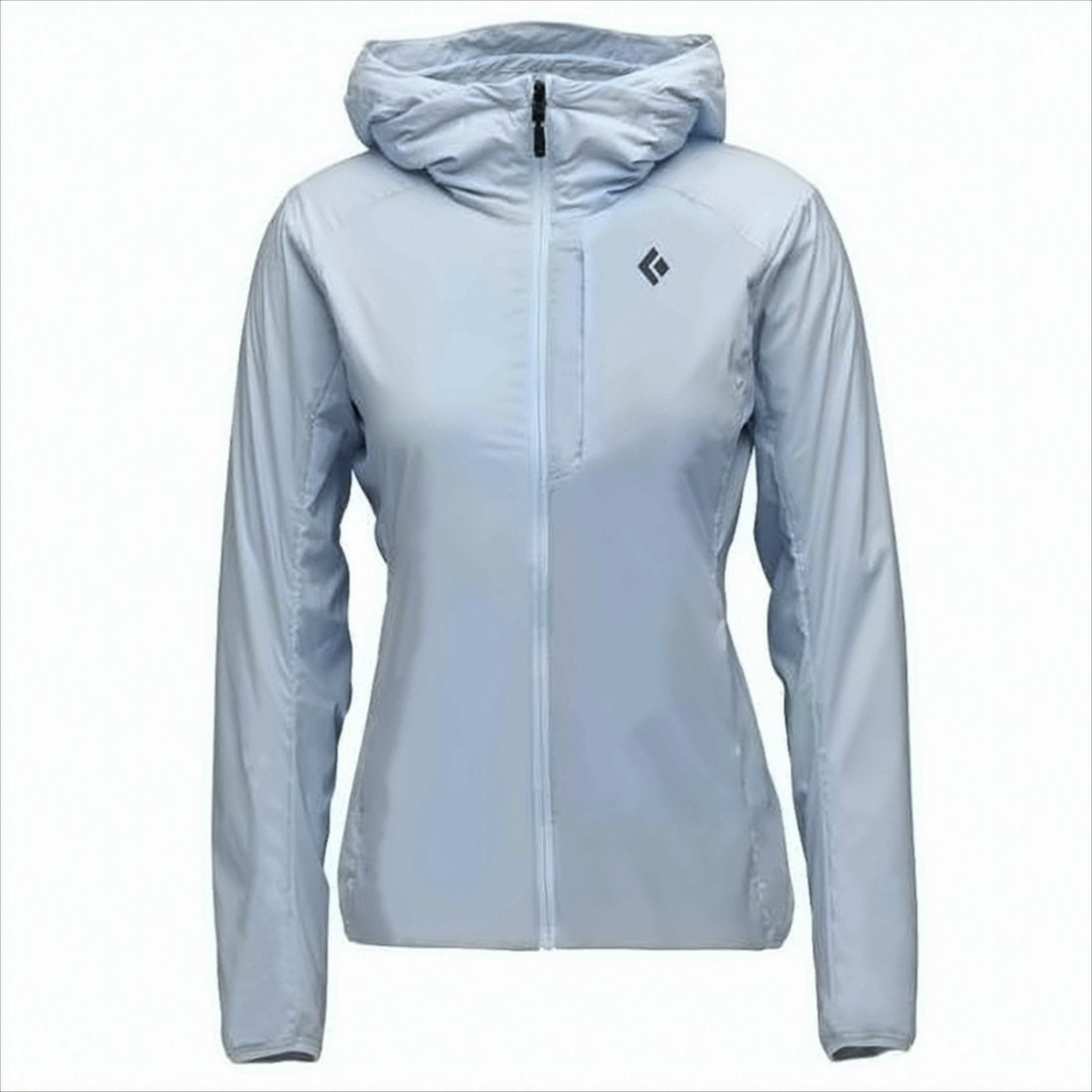 Black Diamond Fitted Lightweight Jacket With Attached Hood And Zipper Closure