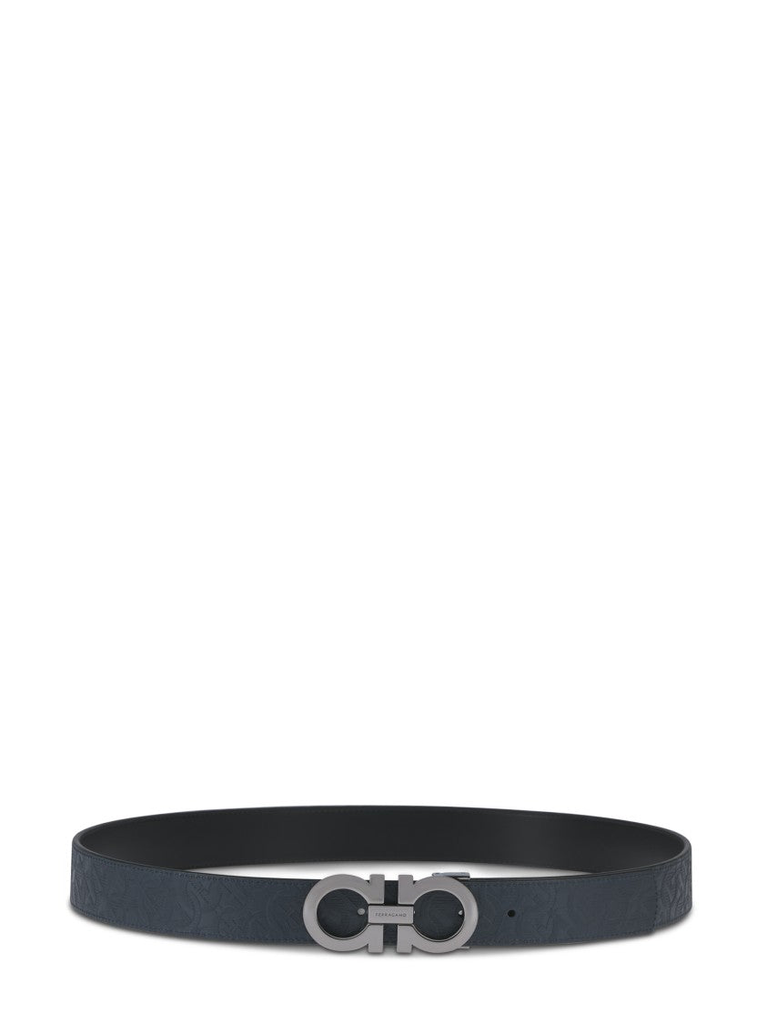 Ferragamo Double Gancini Buckle Calf Leather Belt