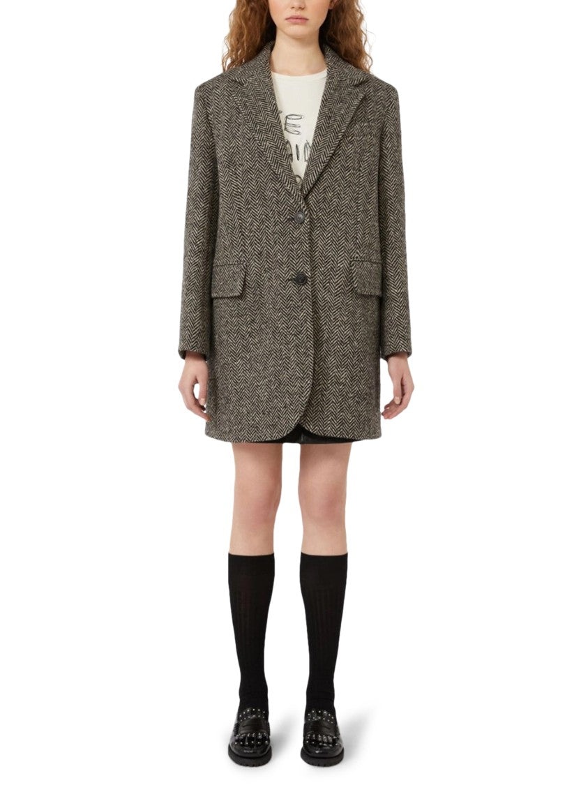 Max Mara Herringbone Patterned Tailored Jacket With Notched Lapel