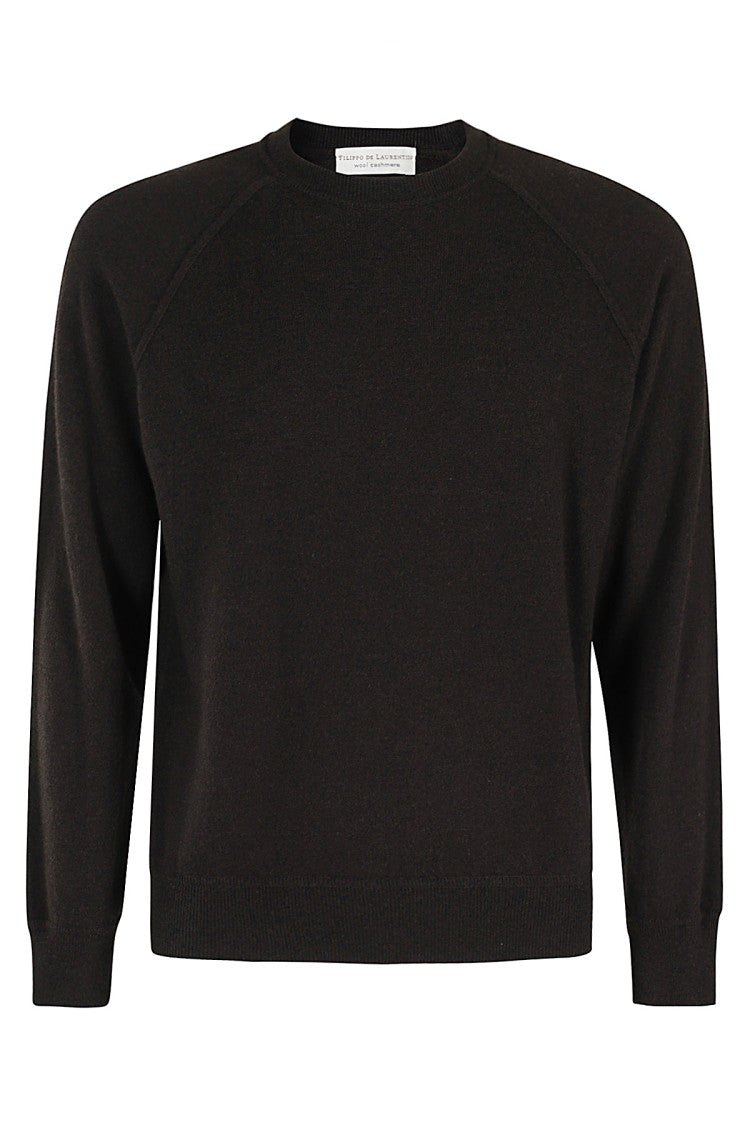 Filippo De Laurentis Black Crew Neck Sweater In Wool
