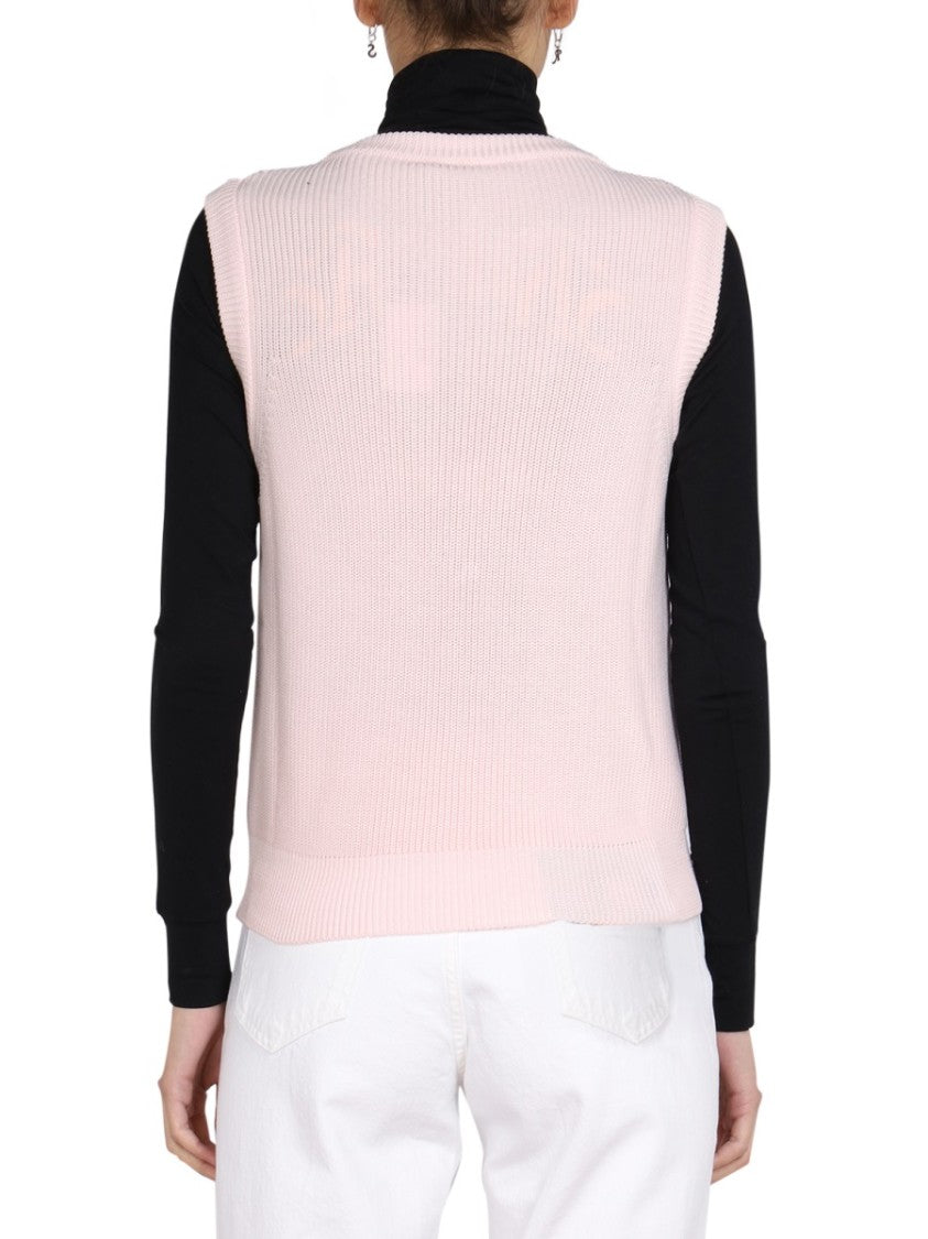 Raf Simons V-Neck Knitted Vest With Ribbed Texture