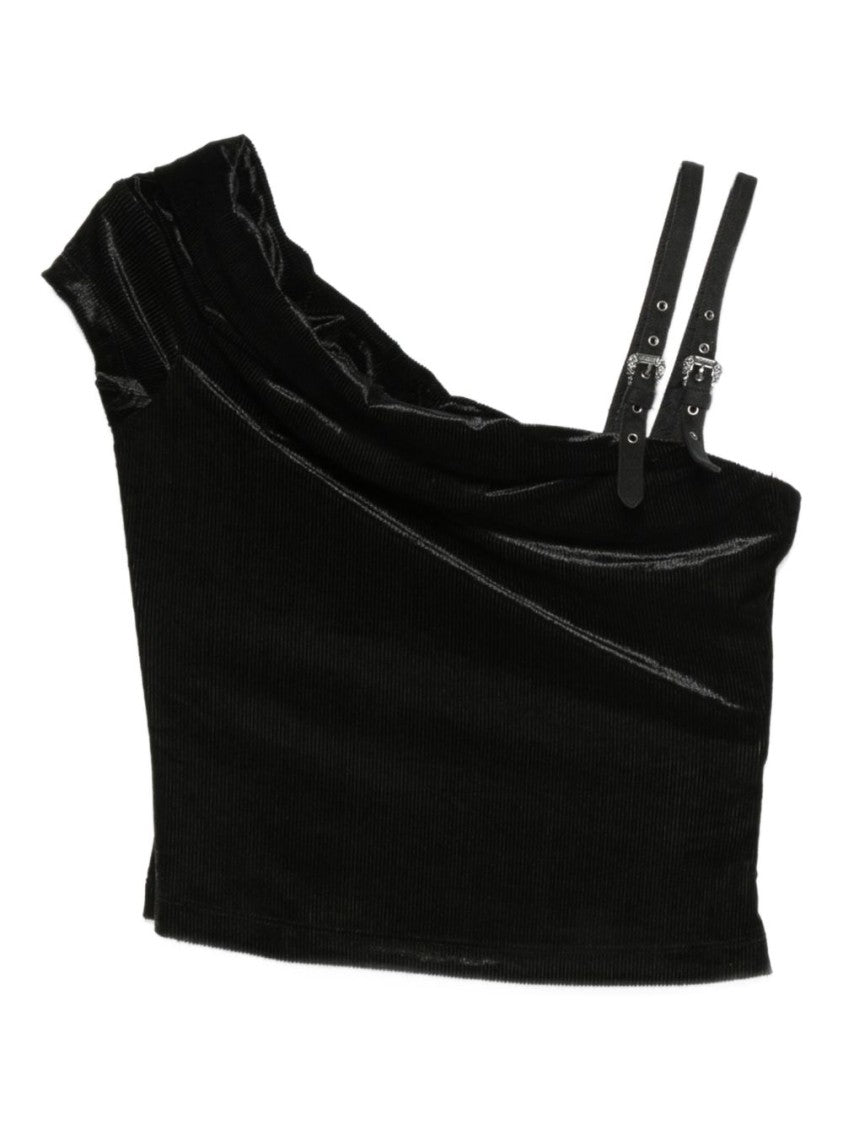 Versace Jeans Couture Asymmetrical Velvet Top With Modern Buckle Detail