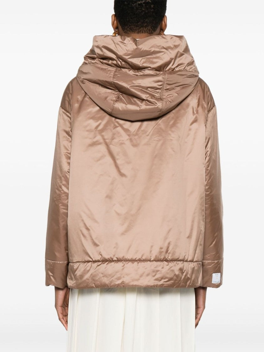 Max Mara Brown Coat With Drawstring Hood And Zip Fastening