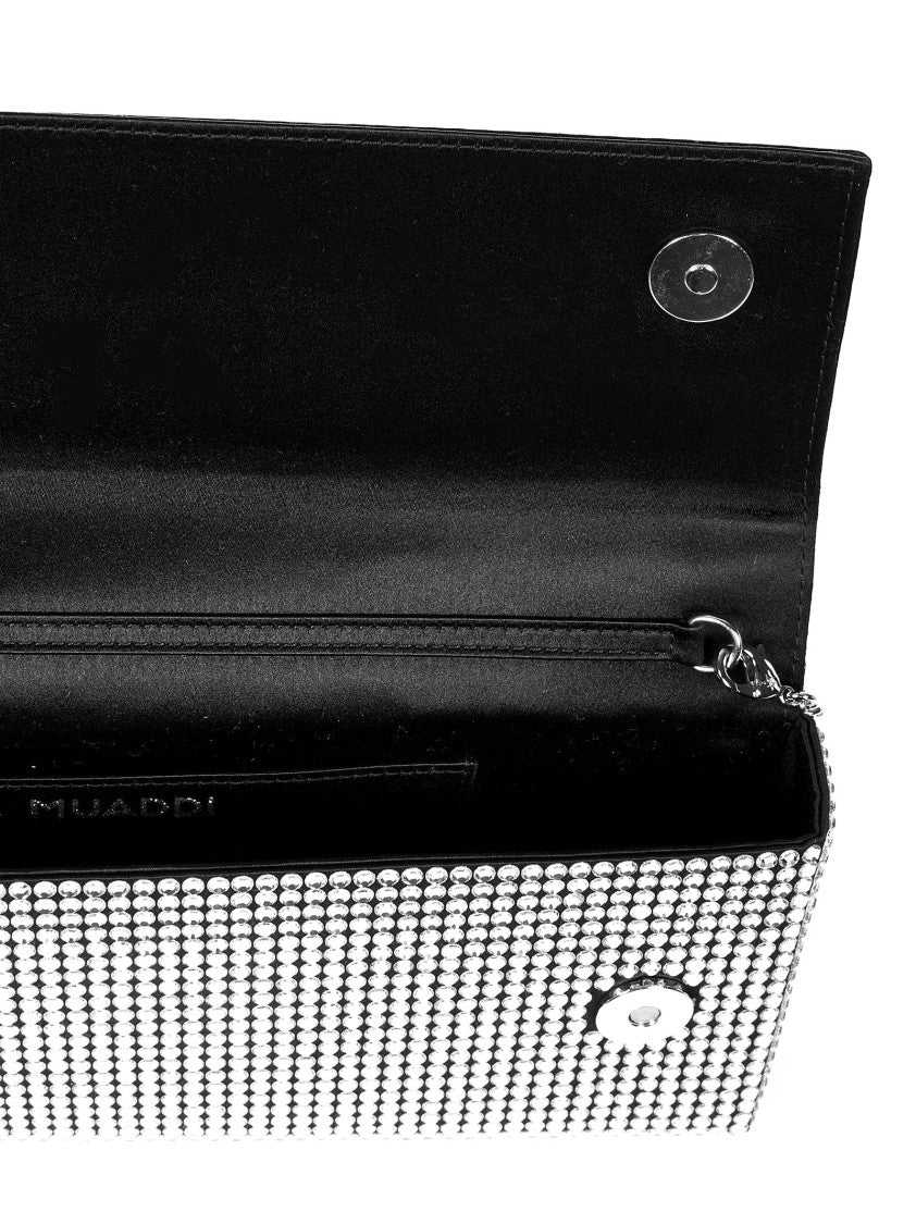 Amina Muaddi Black Satin Clutch Bag